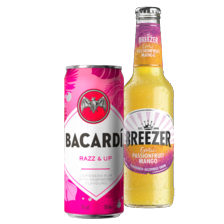 Bacardi Breezer of Bacardi razz & up, rum & cola of limon & lemonade